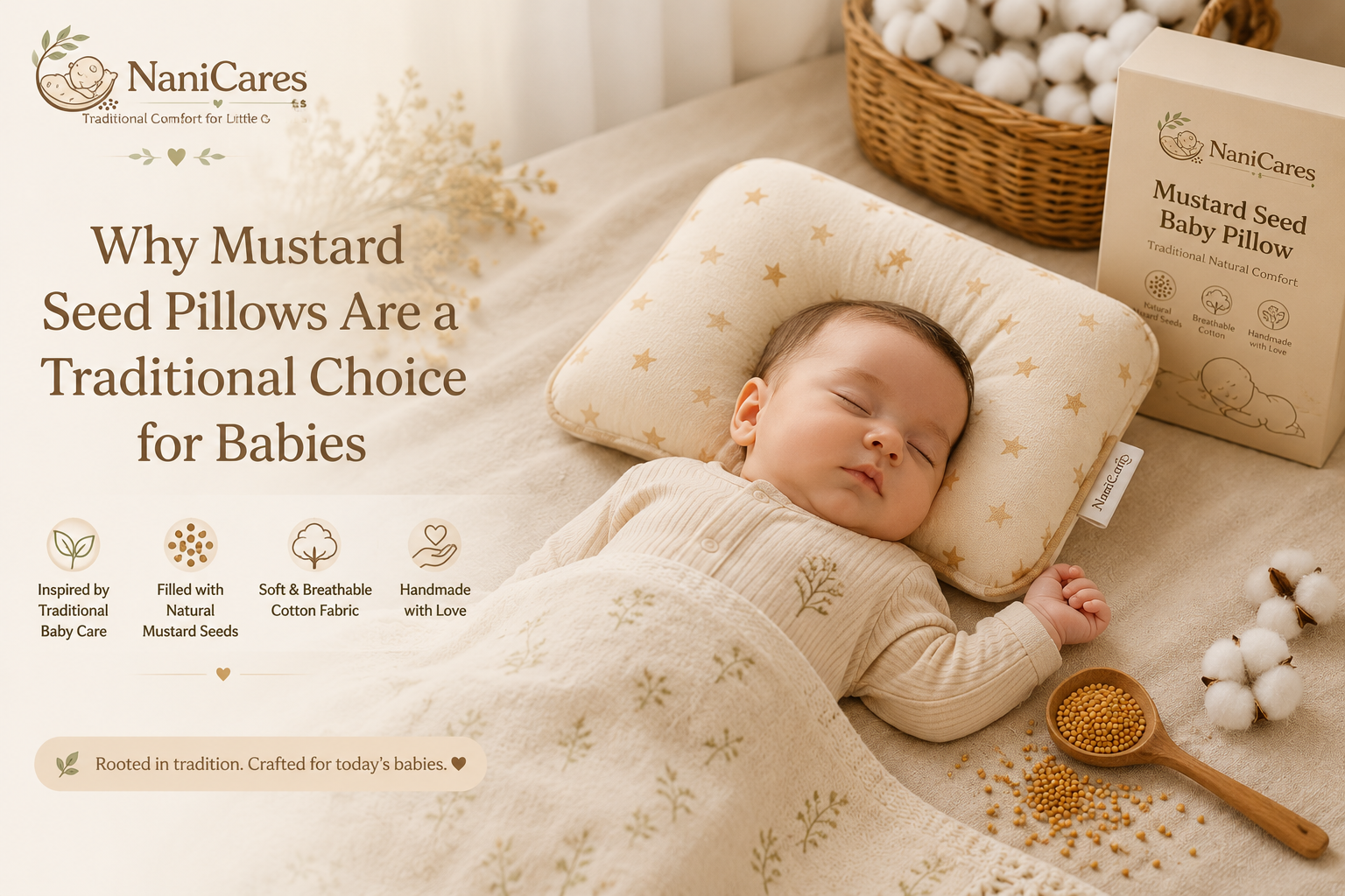 Mustard Seed Baby Pillow for newborn comfort and traditional baby care